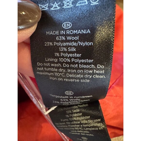 Hobbs London Dress Women 4 Red Wool Silk Tweed Button Neckline Sheath Preppy - Picture 13 of 13